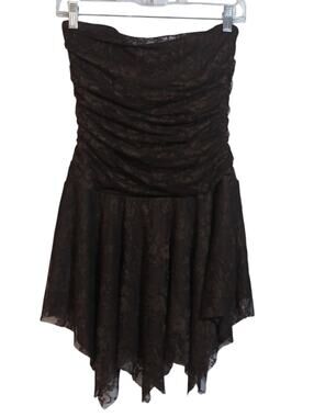 LA Express Brown Lace Handkerchief Hem Sleeveless Fairy Y2k Top Size L
